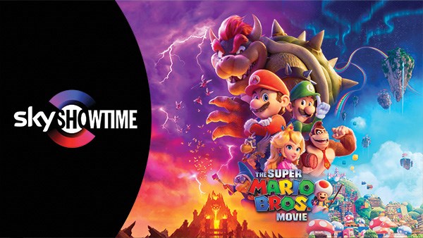 Plakat som viser de kjente figurene fra  Super Mario-universet
